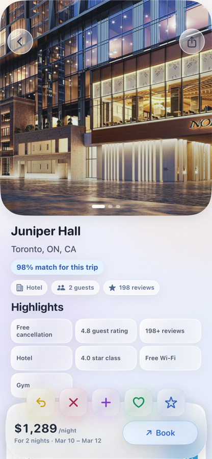 Cabin hotel details screen screenshot